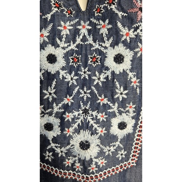 J.Jill Blue Denim Embroidered Floral Chambray Tunic Tank Top Size Small - Picture 4 of 13